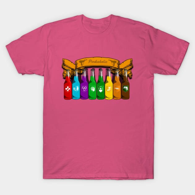 Zombie Perks Top Shelf Perkaholic on Soft Pink T-Shirt by LANStudios